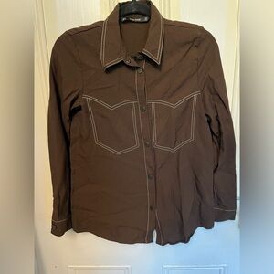 Zara Long Sleeve Brown Button Dian Western Shirt Small